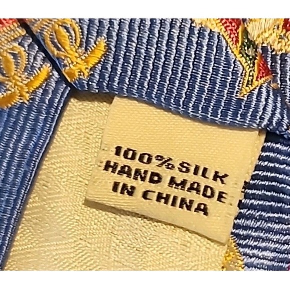 Coastal Tradition Tie 100% Silk Blue Orange Shield Crest Handmade - Picture 4 of 7